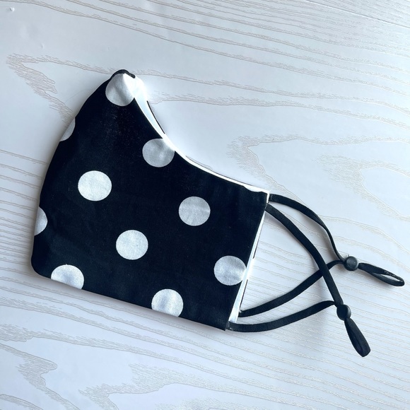 Black & White Polka Dot Print Adjustable Mask, Light Weight, Breathable Masks - Picture 2 of 2